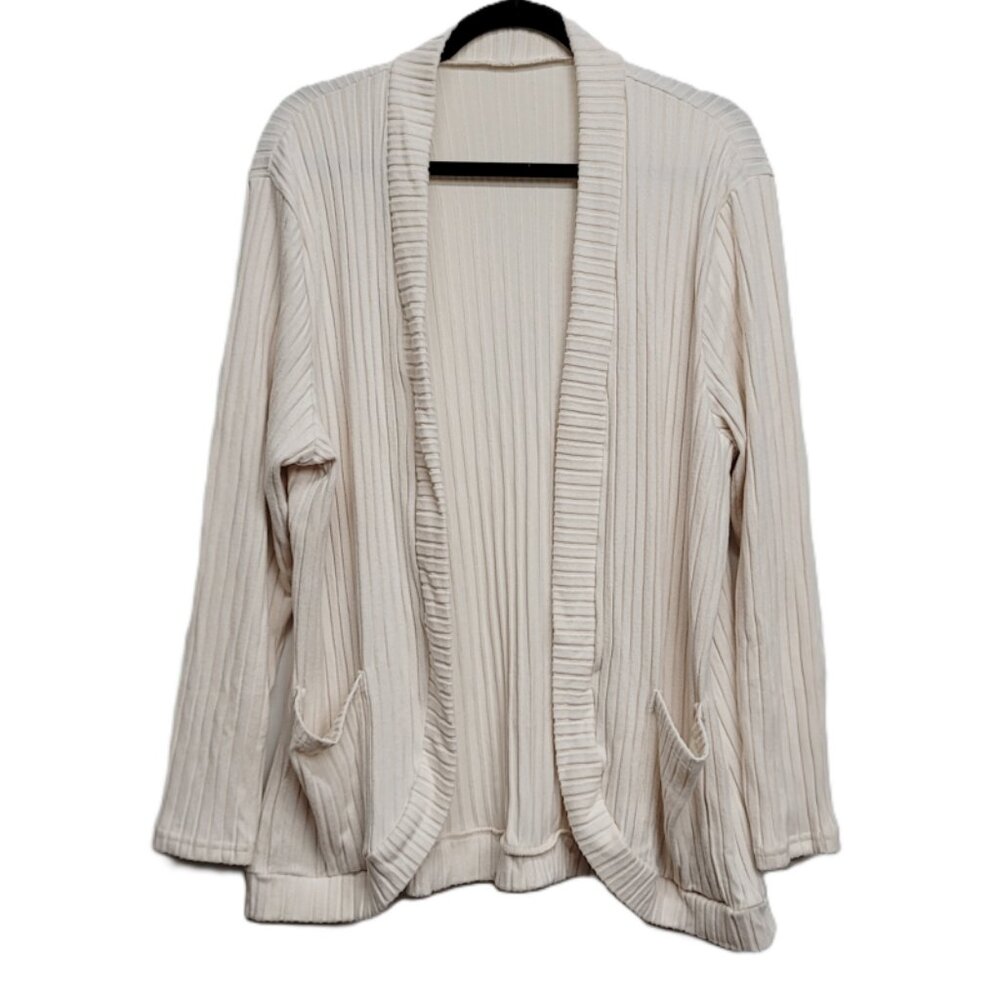 Ribbed Soft Knit Long Sleeve Open Front Cream Cardigan 2XL